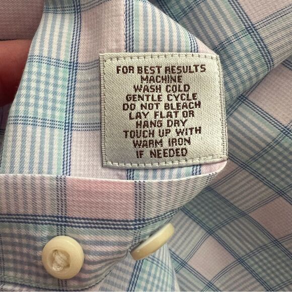 Peter Millar Men's Long Sleeve Button Down Shirt Size Large Pink Blue Cotton - Picture 4 of 4